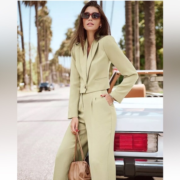 NEW EXPRESS $138 ELM PEAK LAPEL ONE BUTTON CROPPED BLAZER SMALL Business - Picture 4 of 14